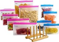 👜 atalpha premium reusable food storage bags with easy open tabs - 10 pack (2 gallon, 2-1/2 gallon, 2 quart - stand up bags & 2 sandwich, 2 snack bags - flat) + bonus: bamboo drying rack - eco-friendly storage baggies логотип