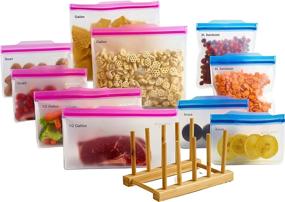 img 4 attached to 👜 Atalpha Premium Reusable Food Storage Bags with Easy Open Tabs - 10 Pack (2 Gallon, 2-1/2 Gallon, 2 Quart - Stand Up Bags & 2 Sandwich, 2 Snack Bags - Flat) + Bonus: Bamboo Drying Rack - Eco-friendly Storage Baggies