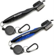 🏌️ 2-pack golf club brush and groove cleaner brushes for golf shoes, club, and groove, with zip-line retractable aluminum carabiner (black & blue) logo