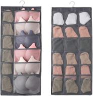 👕 maximize closet space with our 30 mesh pocket hanging storage organiser - dual-sided, metal hanger included, ideal for underwear, stockings, bras, and socks in grey логотип