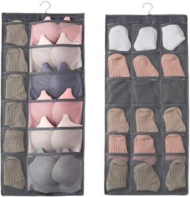 img 4 attached to 👕 Maximize Closet Space with Our 30 Mesh Pocket Hanging Storage Organiser - Dual-Sided, Metal Hanger Included, Ideal for Underwear, Stockings, Bras, and Socks in Grey