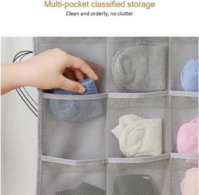 img 2 attached to 👕 Maximize Closet Space with Our 30 Mesh Pocket Hanging Storage Organiser - Dual-Sided, Metal Hanger Included, Ideal for Underwear, Stockings, Bras, and Socks in Grey