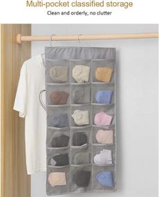 img 3 attached to 👕 Maximize Closet Space with Our 30 Mesh Pocket Hanging Storage Organiser - Dual-Sided, Metal Hanger Included, Ideal for Underwear, Stockings, Bras, and Socks in Grey