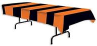 🎃 enhance your halloween decor with beistle 54 x 108 inch orange and black stripes tablecover - 3-pack logo