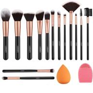 🌹 rose golden makeup brushes set: 14 pcs brush kit with blender sponge, brush cleaner - premium synthetic kabuki for foundation, face powder, blush, eyeshadow - cruelty-free brochas de maquillaje logo