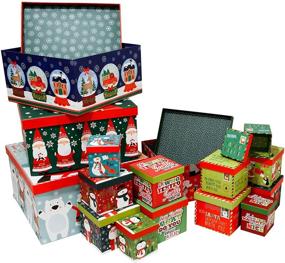 img 3 attached to Набор новогодних коробок: 16 штук с различными размерами и принтами, удобно помещается в одну коробку (Санта и друзья)