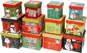 img 1 attached to Набор новогодних коробок: 16 штук с различными размерами и принтами, удобно помещается в одну коробку (Санта и друзья)