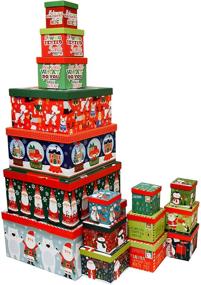 img 4 attached to Набор новогодних коробок: 16 штук с различными размерами и принтами, удобно помещается в одну коробку (Санта и друзья)
