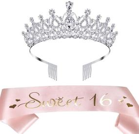 img 4 attached to 🎉 Sweet Sixteen Party Supplies Kit: Pink 16th Birthday Sash and Tiara Set - Ideal Gift for Girls, Decorations, Favors, and Accessories