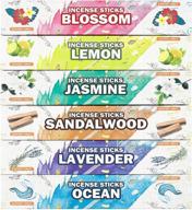 enhance your spiritual journey with premium incense sticks variety pack: sandalwood, jasmine, lemon, ocean, blossom, lavender - 120 sticks for meditation, purification, yoga, relaxation, magic, prayer & rituals logo