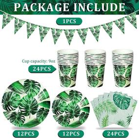 img 3 attached to 🌺 Whaline 73pcs Hawaiian Tropical Party Dinnerware Set: Palm Leaves Themed Paper Plates, Cups, Napkins, Banner – Perfect for Aloha Luau Party Supplies, Summer Beach Pool Party, and Birthday Celebration