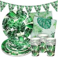 🌺 whaline 73pcs hawaiian tropical party dinnerware set: palm leaves themed paper plates, cups, napkins, banner – perfect for aloha luau party supplies, summer beach pool party, and birthday celebration logo