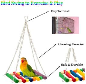 img 3 attached to 🐦 Wooden Hanging Bell Bird Cage Toys for Parakeets, Cockatiels, Parrots, and Conures - ESRISE Natural Wood Swing, Climbing Ladders, Perch, Mirror, Chewing Toy for Love Birds