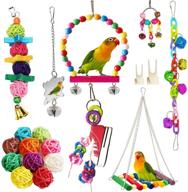 🐦 wooden hanging bell bird cage toys for parakeets, cockatiels, parrots, and conures - esrise natural wood swing, climbing ladders, perch, mirror, chewing toy for love birds logo