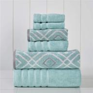 🛀 luxurious amrapur overseas 6-piece yarn dyed oxford stripe jacquard/solid aqua towel set - soft 100% combed cotton, 500gsm logo