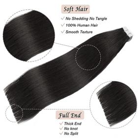 img 2 attached to 💇 Tape-in Hair Extensions - 50g, 20pcs 22" Off Black Natural Human Hair Extensions, Soft Silky Straight, Fashion Women's Thick Hair - Natural Black