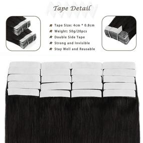 img 3 attached to 💇 Tape-in Hair Extensions - 50g, 20pcs 22" Off Black Natural Human Hair Extensions, Soft Silky Straight, Fashion Women's Thick Hair - Natural Black