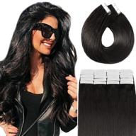 💇 tape-in hair extensions - 50g, 20pcs 22" off black natural human hair extensions, soft silky straight, fashion women's thick hair - natural black logo