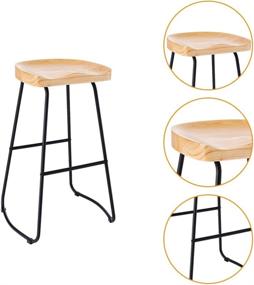 img 2 attached to 🪑 CangLong Mid Century Solid Wood Bar Stool Set of 2 for Kitchen and Dining Room - 29 inch Height, Natural Wood Finish with Metal Legs