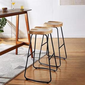 img 1 attached to 🪑 CangLong Mid Century Solid Wood Bar Stool Set of 2 for Kitchen and Dining Room - 29 inch Height, Natural Wood Finish with Metal Legs