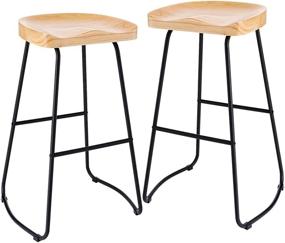 img 3 attached to 🪑 CangLong Mid Century Solid Wood Bar Stool Set of 2 for Kitchen and Dining Room - 29 inch Height, Natural Wood Finish with Metal Legs