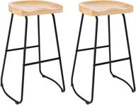 🪑 canglong mid century solid wood bar stool set of 2 for kitchen and dining room - 29 inch height, natural wood finish with metal legs logo