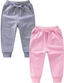 img 4 attached to Cute and Comfy T H L S Toddler Sweatpants 👧 for Girls with Cotton Fabric and Pockets in Pants & Capris