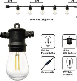 img 3 attached to 🌟 Enhanced Banord 51FT LED Outdoor LED String Lights: Waterproof & Dimmable S14 Bulbs for Porch, Deck, and Backyard