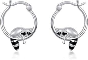 img 4 attached to 🦝 Sleek and Stylish Raccoon Hoop Earrings: 925 Sterling Silver Raccoon Jewelry for Women and Girls