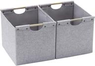 hoonex large foldable storage bins, linen fabric, 2 pack, with wooden carry handles and sturdy heavy cardboard, for home, office, car, nursery - light grey logo