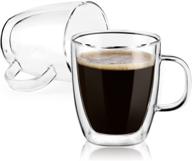 ☕️ premium set of 2 double wall glass coffee mugs – clear 12 ounce insulated cups with handle for coffee, tea, cappuccinos, lattes, and more! logo