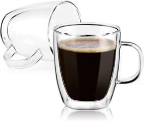 img 4 attached to ☕️ Premium Set of 2 Double Wall Glass Coffee Mugs – Clear 12 Ounce Insulated Cups with Handle for Coffee, Tea, Cappuccinos, Lattes, and More!