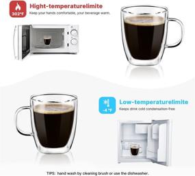 img 2 attached to ☕️ Premium Set of 2 Double Wall Glass Coffee Mugs – Clear 12 Ounce Insulated Cups with Handle for Coffee, Tea, Cappuccinos, Lattes, and More!