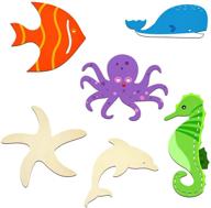 🦈 exploring creativity with unfinished wooden ocean animal cutouts: ideal for kids' diy crafts, home decor, and art projects - includes octopus, shark, whale, dolphin, seahorse, fish, starfish - 28 pieces logo