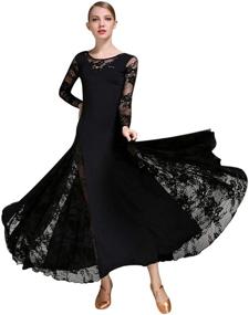 img 4 attached to 💃 Stunning ZX Women's Ballroom Dance Dress: Lace Sleeves, Long Swing Skirt, Ideal for Modern Waltz & Cha Cha Competition