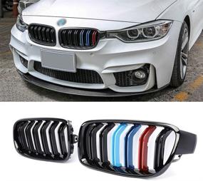 img 4 attached to SNA M Color F30 Grill, Front Kidney Grille for BMW 3 Series F30 F31 (Double Slats Gloss Black Grills, ABS, 2-pc Set)