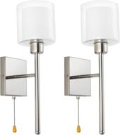 💡 contemporary double glass wall sconce set with pull chain cord switch - ideal modern lighting fixture for bedroom & living room decor логотип