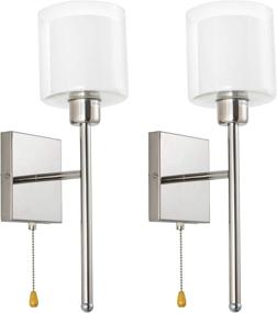 img 4 attached to 💡 Contemporary Double Glass Wall Sconce Set with Pull Chain Cord Switch - Ideal Modern Lighting Fixture for Bedroom & Living Room Decor