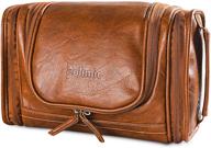 solimic large capacity hanging toiletry bag for men and women - portable pu leather dopp kit travel shaving bag, sturdy metal hook, organized toiletries accessories and cosmetic bag (brown) logo