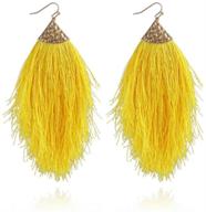 🌸 exquisite bohemian silky thread tassel statement earrings with feather shape dangles - lightweight & stylish chandelier duster logo