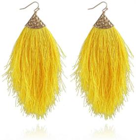 img 3 attached to 🌸 Exquisite Bohemian Silky Thread Tassel Statement Earrings with Feather Shape Dangles - Lightweight & Stylish Chandelier Duster