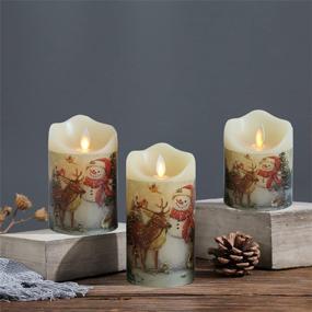 img 3 attached to 🕯️ DRomance Christmas Flameless Candles with Remote and Timer | Set of 3 Real Wax LED Pillar Candles | Battery Operated Moving Wick | 7 Style Decals | Christmas Holiday Decor | Sizes: 3x4, 5x6