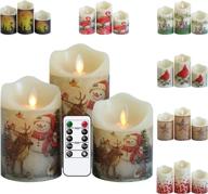 🕯️ dromance christmas flameless candles with remote and timer | set of 3 real wax led pillar candles | battery operated moving wick | 7 style decals | christmas holiday decor | sizes: 3x4, 5x6 логотип