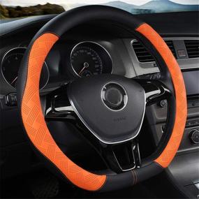 img 4 attached to 🧡 Premium Microfiber Leather D Type Steering Wheel Cover - Breathable & Anti-Slip - Suitable for Women & Men - 15 Inch - Vibrant Orange Shade
