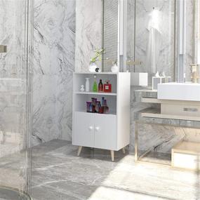 img 4 attached to Шкаф для ванной комнаты Raintain: универсальный айвори белый напольный шкаф с обильным пространством для хранения для гостиной, кухни, кабинета или прихожей