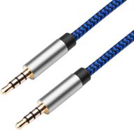 high-quality 5 ft nylon aux cable with 4-pole stereo, 3.5 mm male to male audio extension - blue logo