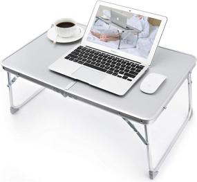 img 4 attached to 📚 RAINBEAN Foldable Laptop Table for Bed - Lightweight Breakfast Bed Tray with Portable Mini Picnic Storage Space - Folding Leg Desk for Kids Homework, Reading - Silver