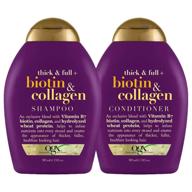 💜 ogx thickening & strengthening shampoo and conditioner set - biotin & collagen formula, 13 ounce (packaging may vary), purple logo