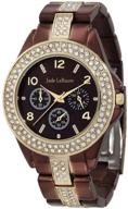 🍫 stylish and trendy women's chocolate brown watch with large face and rhinestone accents - jade lebaum jb202747g logo