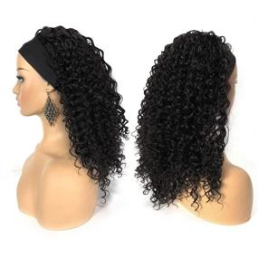 img 1 attached to 🏾 Glueless Deep Water Wave Headband Wig for Black Women - None Lace Front Synthetic Curly Hair Wigs with Attached Headband - 20inch 150% Density in Black